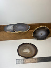 Load image into Gallery viewer, Set of 4 Natural polished Agate Slice drink coasters with Gold Electroplating around the edges 13
