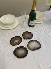 Load image into Gallery viewer, Set of 4 Natural polished Agate Slice drink coasters with Gold Electroplating around the edges 13