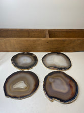 Load image into Gallery viewer, Set of 4 Natural polished Agate Slice drink coasters with Gold Electroplating around the edges 13