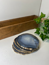 Load image into Gallery viewer, Set of 4 Natural polished Agate Slice drink coasters with Gold Electroplating around the edges 14