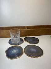 Load image into Gallery viewer, Set of 4 Natural polished Agate Slice drink coasters with Gold Electroplating around the edges 14