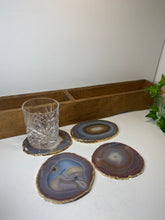 Load image into Gallery viewer, Set of 4 Natural polished Agate Slice drink coasters with Gold Electroplating around the edges 15