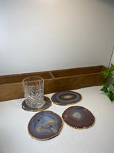 Load image into Gallery viewer, Set of 4 Natural polished Agate Slice drink coasters with Gold Electroplating around the edges 15