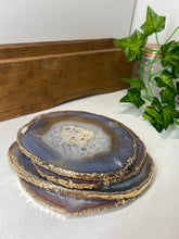 Load image into Gallery viewer, Set of 4 Natural polished Agate Slice drink coasters with Gold Electroplating around the edges 15
