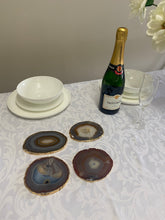Load image into Gallery viewer, Set of 4 Natural polished Agate Slice drink coasters with Gold Electroplating around the edges 15