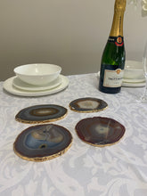 Load image into Gallery viewer, Set of 4 Natural polished Agate Slice drink coasters with Gold Electroplating around the edges 15