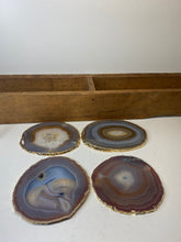 Load image into Gallery viewer, Set of 4 Natural polished Agate Slice drink coasters with Gold Electroplating around the edges 15
