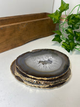 Load image into Gallery viewer, Set of 4 Natural polished Agate Slice drink coasters with Gold Electroplating around the edges 16