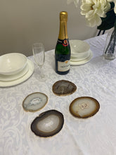 Load image into Gallery viewer, Set of 4 Natural polished Agate Slice drink coasters with Gold Electroplating around the edges 16