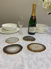 Load image into Gallery viewer, Set of 4 Natural polished Agate Slice drink coasters with Gold Electroplating around the edges 16