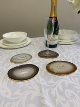 Load image into Gallery viewer, Set of 4 Natural polished Agate Slice drink coasters with Gold Electroplating around the edges 16