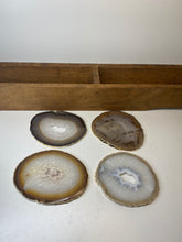 Load image into Gallery viewer, Set of 4 Natural polished Agate Slice drink coasters with Gold Electroplating around the edges 16