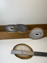 Load image into Gallery viewer, Set of 4 Natural polished Agate Slice drink coasters with Gold Electroplating around the edges 16