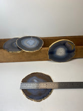 Load image into Gallery viewer, Set of 4 Natural polished Agate Slice drink coasters with Gold Electroplating around the edges 17
