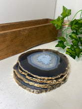 Load image into Gallery viewer, Set of 4 Natural polished Agate Slice drink coasters with Gold Electroplating around the edges 17