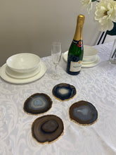 Load image into Gallery viewer, Set of 4 Natural polished Agate Slice drink coasters with Gold Electroplating around the edges 17