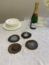 Load image into Gallery viewer, Set of 4 Natural polished Agate Slice drink coasters with Gold Electroplating around the edges 17