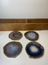 Load image into Gallery viewer, Set of 4 Natural polished Agate Slice drink coasters with Gold Electroplating around the edges 17