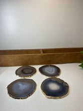 Load image into Gallery viewer, Set of 4 Natural polished Agate Slice drink coasters with Gold Electroplating around the edges 17