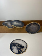 Load image into Gallery viewer, Set of 4 Natural polished Agate Slice drink coasters with Gold Electroplating around the edges 18