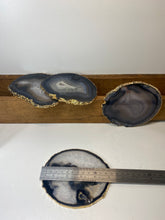 Load image into Gallery viewer, Set of 4 Natural polished Agate Slice drink coasters with Gold Electroplating around the edges 18