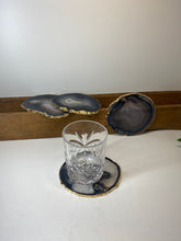Load image into Gallery viewer, Set of 4 Natural polished Agate Slice drink coasters with Gold Electroplating around the edges 18