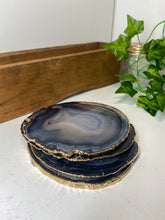Load image into Gallery viewer, Set of 4 Natural polished Agate Slice drink coasters with Gold Electroplating around the edges 18