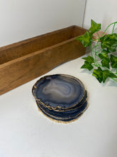 Load image into Gallery viewer, Set of 4 Natural polished Agate Slice drink coasters with Gold Electroplating around the edges 18