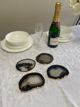 Load image into Gallery viewer, Set of 4 Natural polished Agate Slice drink coasters with Gold Electroplating around the edges 18
