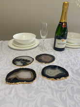 Load image into Gallery viewer, Set of 4 Natural polished Agate Slice drink coasters with Gold Electroplating around the edges 18
