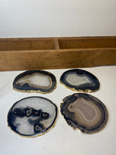 Load image into Gallery viewer, Set of 4 Natural polished Agate Slice drink coasters with Gold Electroplating around the edges 18