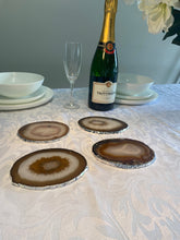 Load image into Gallery viewer, Set of 4 Natural polished Agate Slice drink coasters with Silver Electroplating around the edges 01