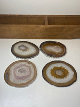 Load image into Gallery viewer, Set of 4 Natural polished Agate Slice drink coasters with Silver Electroplating around the edges 01