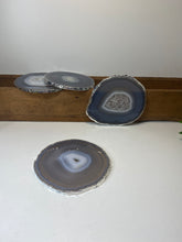 Load image into Gallery viewer, Set of 4 Natural polished Agate Slice drink coasters with Silver Electroplating around the edges 02