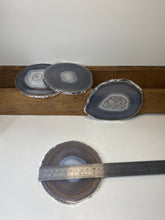 Load image into Gallery viewer, Set of 4 Natural polished Agate Slice drink coasters with Silver Electroplating around the edges 02