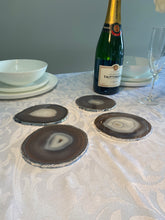 Load image into Gallery viewer, Set of 4 Natural polished Agate Slice drink coasters with Silver Electroplating around the edges 02