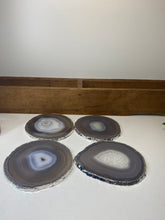 Load image into Gallery viewer, Set of 4 Natural polished Agate Slice drink coasters with Silver Electroplating around the edges 02