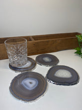 Load image into Gallery viewer, Set of 4 Natural polished Agate Slice drink coasters with Silver Electroplating around the edges 02