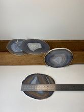 Load image into Gallery viewer, Set of 4 Natural polished Agate Slice drink coasters with Silver Electroplating around the edges 03