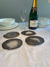 Load image into Gallery viewer, Set of 4 Natural polished Agate Slice drink coasters with Silver Electroplating around the edges 03