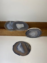 Load image into Gallery viewer, Set of 4 Natural polished Agate Slice drink coasters with Silver Electroplating around the edges 03
