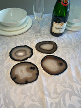 Load image into Gallery viewer, Set of 4 Natural polished Agate Slice drink coasters with Silver Electroplating around the edges