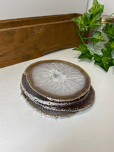 Load image into Gallery viewer, Set of 4 Natural polished Agate Slice drink coasters with Silver Electroplating around the edges 06