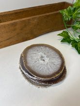Load image into Gallery viewer, Set of 4 Natural polished Agate Slice drink coasters with Silver Electroplating around the edges 06