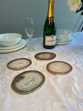 Load image into Gallery viewer, Set of 4 Natural polished Agate Slice drink coasters with Silver Electroplating around the edges 06