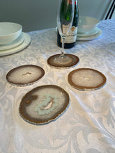 Load image into Gallery viewer, Set of 4 Natural polished Agate Slice drink coasters with Silver Electroplating around the edges 06