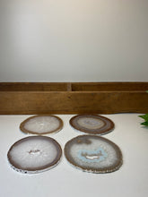 Load image into Gallery viewer, Set of 4 Natural polished Agate Slice drink coasters with Silver Electroplating around the edges 06