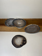Load image into Gallery viewer, Set of 4 Natural polished Agate Slice drink coasters with Silver Electroplating around the edges 07