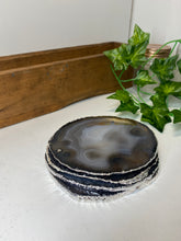 Load image into Gallery viewer, Set of 4 Natural polished Agate Slice drink coasters with Silver Electroplating around the edges 07