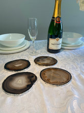 Load image into Gallery viewer, Set of 4 Natural polished Agate Slice drink coasters with Silver Electroplating around the edges 07